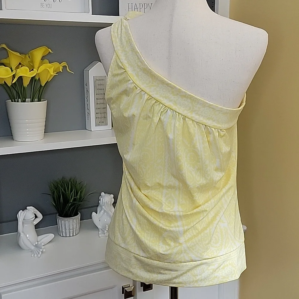 INC One Shoulder Yellow and White Top - Picture 5 of 9